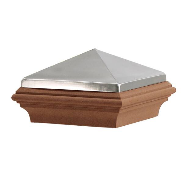 Unbranded 5 in. x 5 in. Stainless Composite High Point Post Cap with Redwood Base