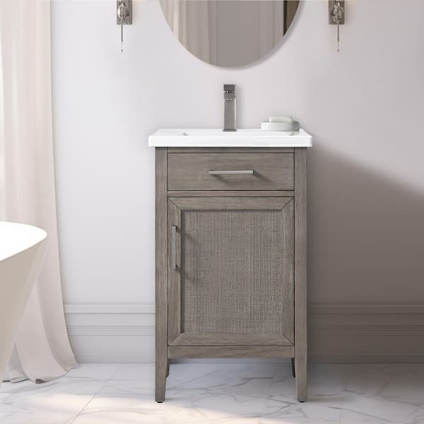 Cove 20 in. W Bath Vanity in Heritage Gray with Ceramic Vanity Top in White with White Sink