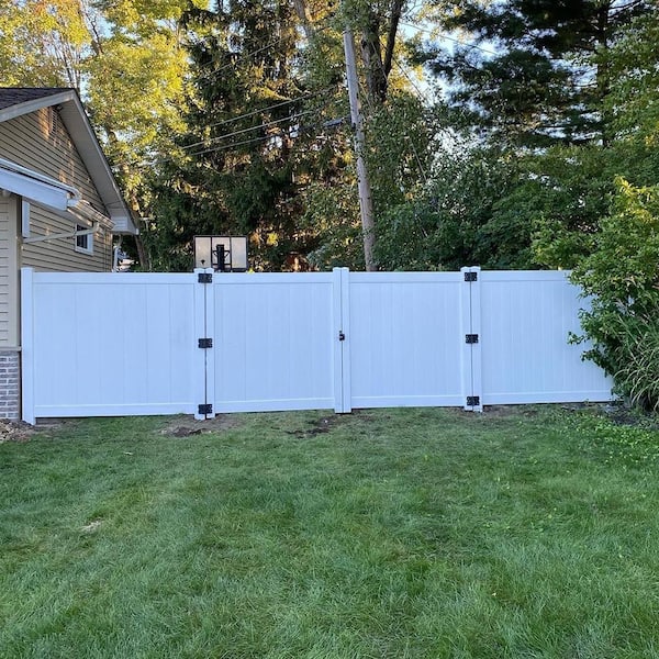 Weatherables Tuscany 10.8 ft. White Vinyl Privacy Double Fence Gate Kit