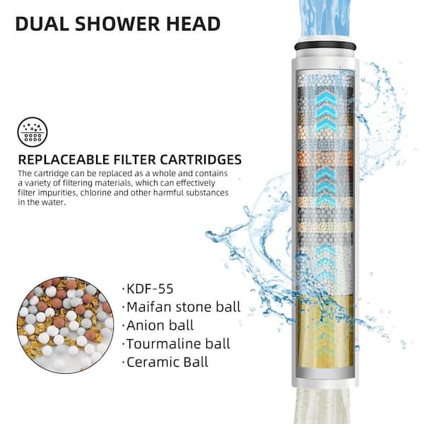 Rain 9-Spray Wall Mounted Dual Shower Head and Handheld Shower Head with Filter 2.5GPM 10 in. Fixed Shower Head in Black