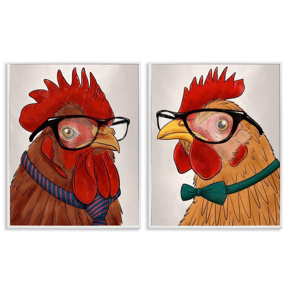 Quirky Hipster Roosters by Marcus Prime 2 Piece White Framed Animal Giclee Art Print 20 in. x 16 in. price history on PriceWatchPro