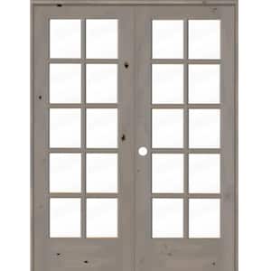 60 in. x 80 in. Knotty Alder Left-Handed 10-Lite Clear Glass Grey Stain Wood Double Prehung French Door