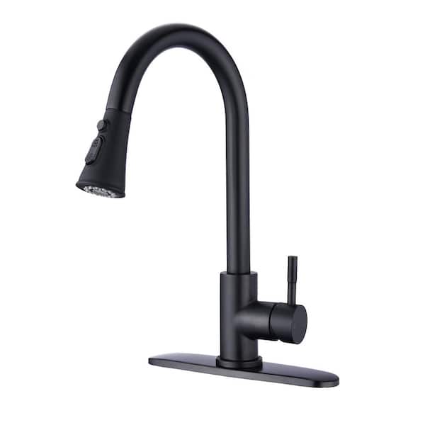 Single Handle Pull Down Sprayer Kitchen Faucet with Sprayer in Matte Black Stainless Steel