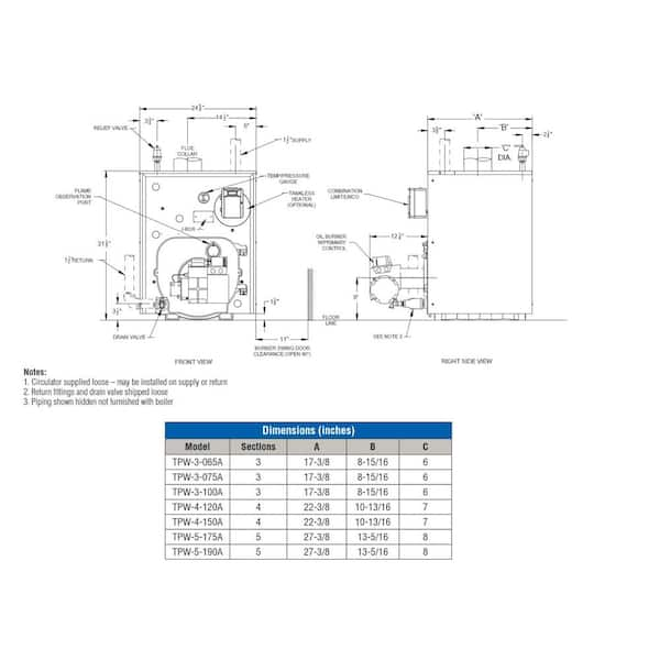 RRO 87% AFUE Heating Oil Hot Water Boiler with Tankless Coil and 80,000 BTU  - 106,000 BTU Output