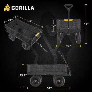 GORILLA CARTS 1,200 lb. Heavy-Duty Steel Utility Garden Cart, 6 cu. ft. Capacity, 13 in. Pneumatic Wheels, 2-in-1 Pull or Tow Handle GCG-1200