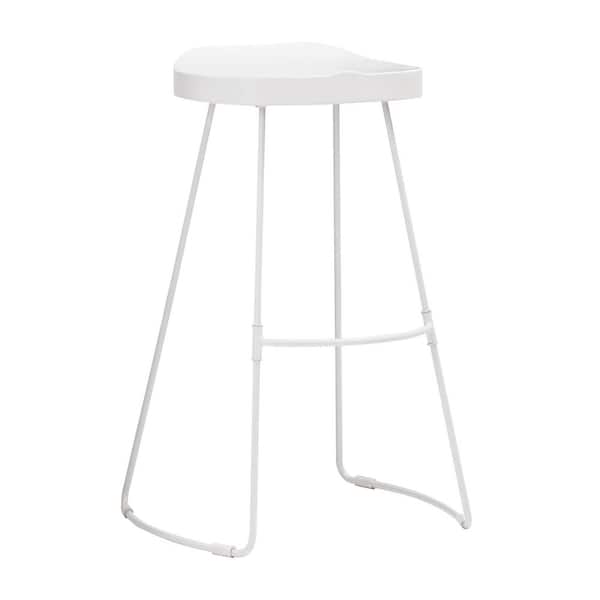 MH LONDON Gia 30.5 in. White Backless Iron 30.5 in. H Bar stool with Iron Saddle Seat