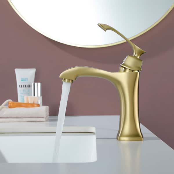 Single Handle Single Hole Bathroom Sink Faucet in Brushed Gold