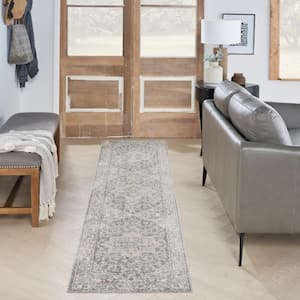 Astra Machine Washable Grey/Blue 2 ft. x 12 ft. Distressed Traditional Kitchen Runner Area Rug