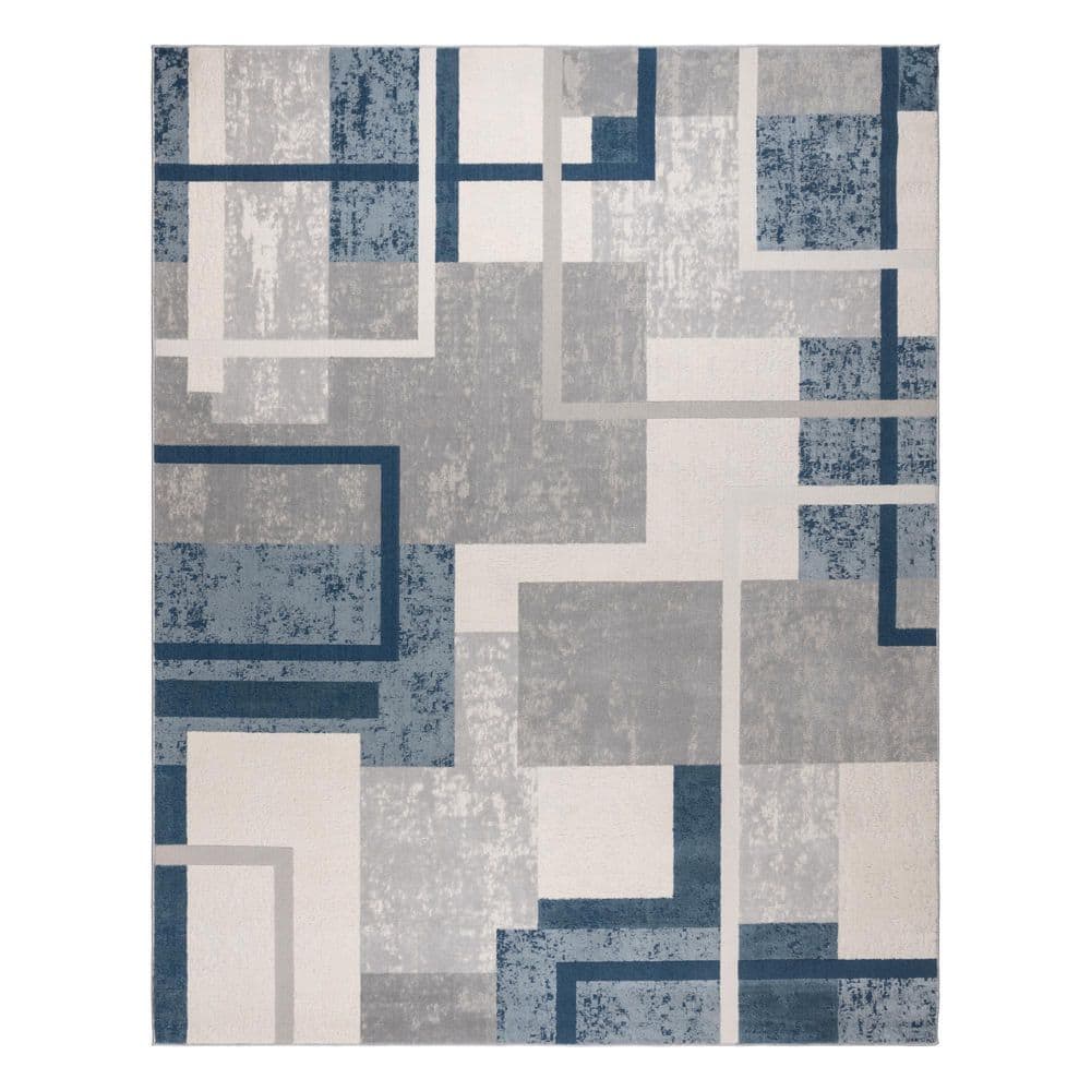 Ethan Blue and Gray Abstract Geometric 5' x 7' Area Rug