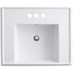 Tresham Ceramic Pedestal Combo Bathroom Sink with 4 in. Centers in White with Overflow Drain