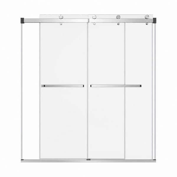 60 in. W x 72 in. H Frameless Stainless Steel Sliding Clear Shower Door in Brushed Nickel, Bathroom Shower Enclosure