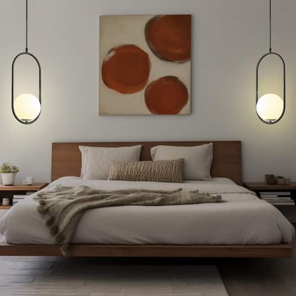 1-Light Oval Black Globe Modern Pendant Light Hanging Lighting Fixture for Kitchen Island Living Room Dining Room