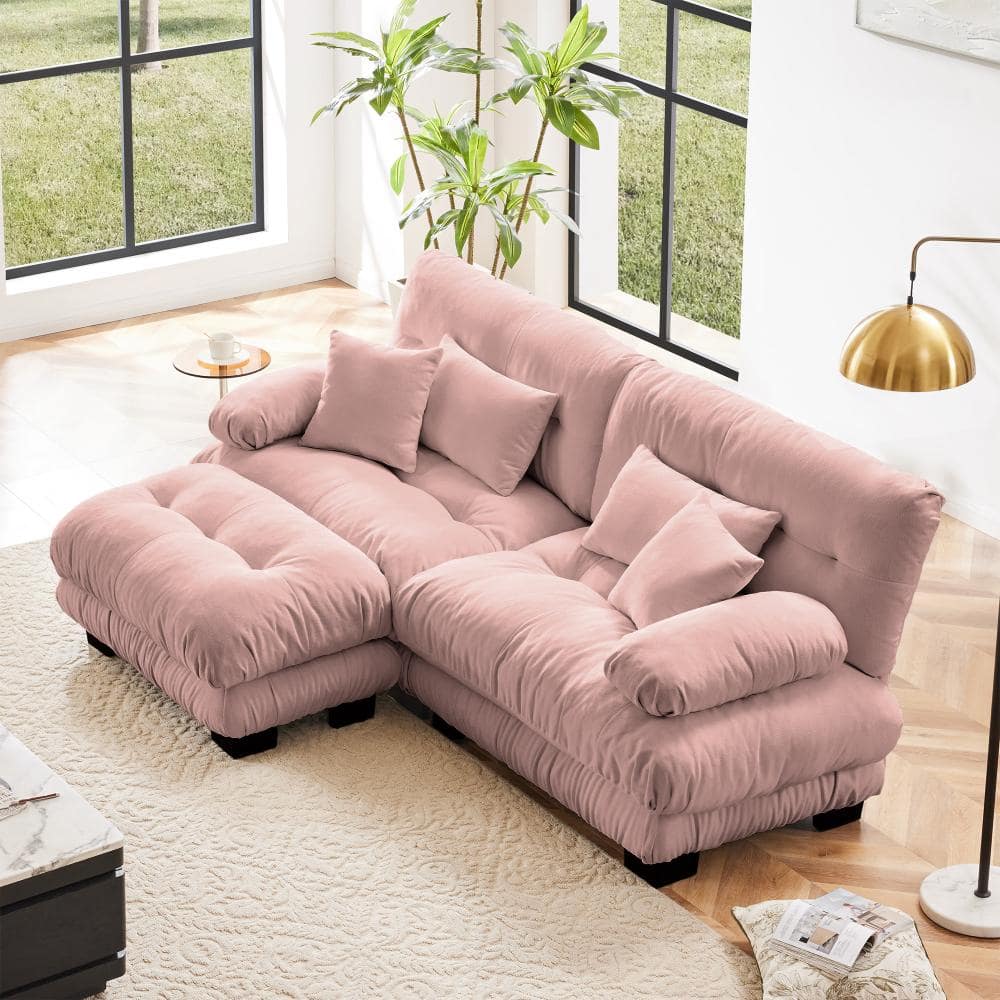 94 in. Rolled Arm Chenille Modular 2-Seats Loveseat Sofa Cloud Couch Sectional Sofa with Ottoman in. Pink price history on PriceWatchPro