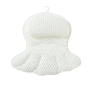 Luxury Bath Pillow for Tub, Ergonomic Neck and Back Support with Soft 4D Mesh Fabric and Non-Slip Suction Cups in White