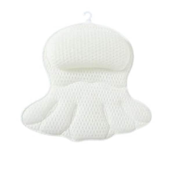Adrinfly Luxury Bath Pillow for Tub, Ergonomic Neck and Back Support with Soft 4D Mesh Fabric and Non-Slip Suction Cups in White