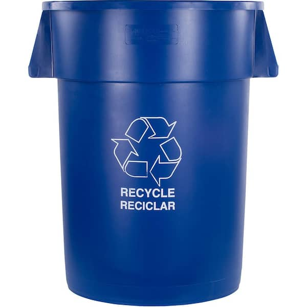 Carlisle Bronco 44 Gal. Blue Trash Can with Recycling Imprint (3-Case)