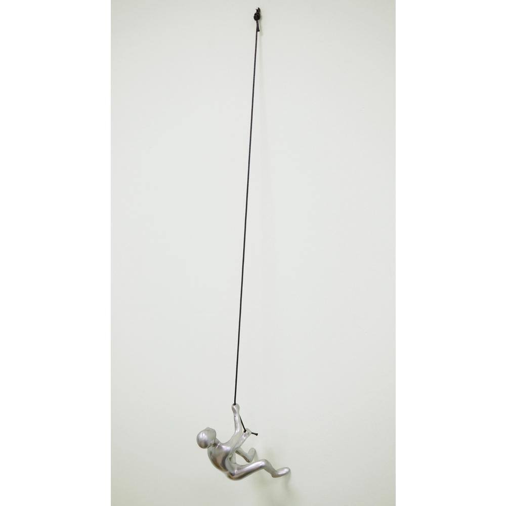 Silver Resin Climbing Man Wall Sculpture with Leather Rope