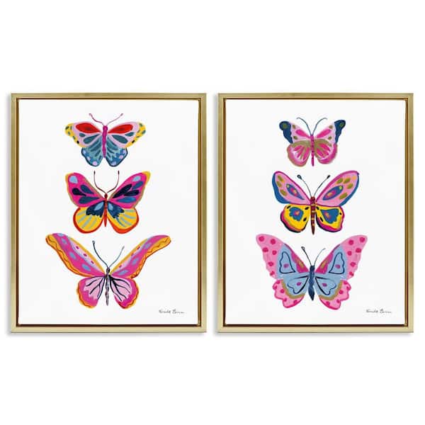 Bright Flutter Butterflies by Farida Zaman 2-Pieces Gold Floater Frame Animal Graphic Art Print 31 in. x 25 in.