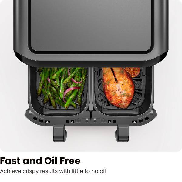 Chefman Turbofry Digital Touch Dual Basket Air Fryer, XL 9 Qt, 1500W, Black