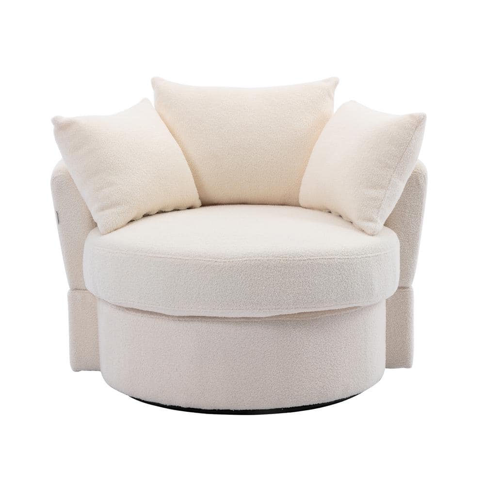 URTR Ivory Accent Barrel Chair with 3 Pillows Barrel Chair Round