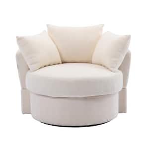 Ivory Accent Barrel Chair with 3 Pillows, Barrel Chair Round Leisure Sofa Chair Lounge Chair for Home Living Room