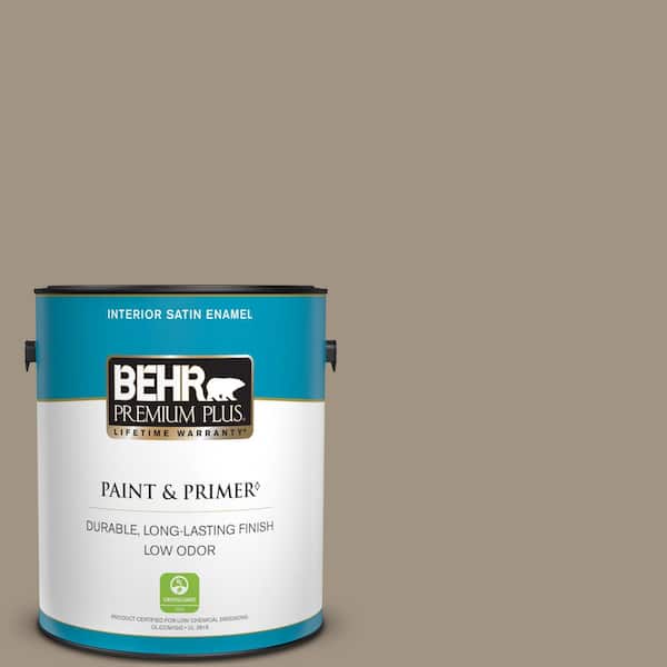 BEHR PREMIUM PLUS 1 gal. #BNC-24 Shadow Taupe Satin Enamel Low Odor Interior Paint & Primer