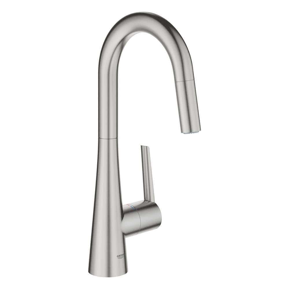 GROHE Zedra Single-Handle Pull-Out Sprayer Kitchen Faucet for Bar Sinks in SuperSteel Infinity Finish -  32283DC3