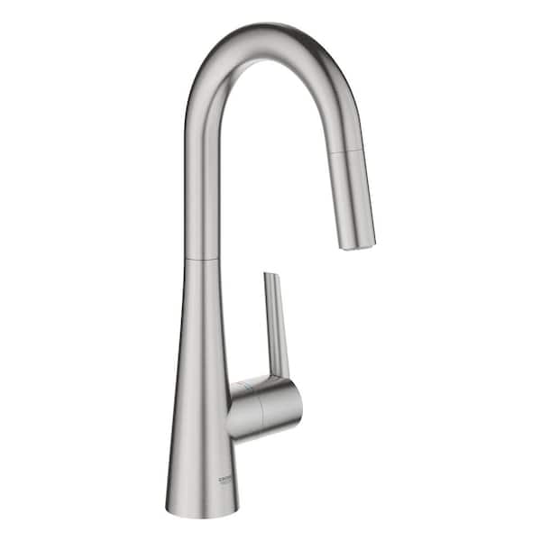 GROHE Zedra Single-Handle Pull-Out Sprayer Kitchen Faucet for Bar Sinks in SuperSteel Infinity Finish
