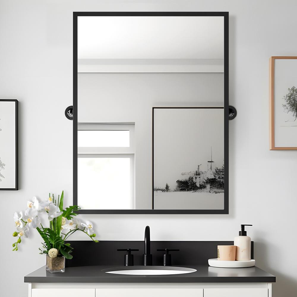 24 in. W x 36 in. H Rectangular Metal Framed Pivoted Bathroom Wall Vanity M