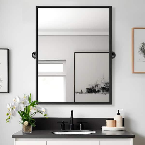 Lirago 24 in. W x 36 in. H Rectangular Metal Framed Pivoted Bathroom Wall Vanity Mirror in Gold