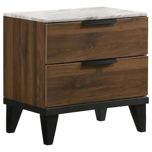 23.25 in. White, Brown and Black 2-Drawers Wooden Nightstand