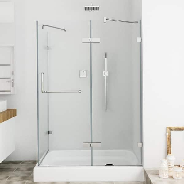 Jade Bath 6436-48-10-B Quadro Frameless Rectangle Hinged Shower Enclosure with Base Included Frame Finish: Silver, Size: 76.5 H x 48 W x 36 D