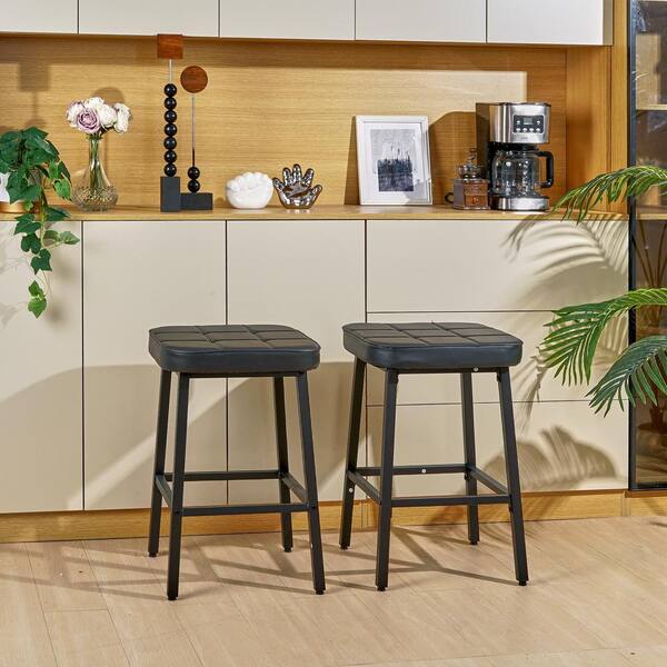 VECELO Bar Stools Set of 6, Black PU Upholstered Breakfast Stools, Bar Chairs, 24-Inch Height Industrial Metal Dining Chairs THD-C19-BLK-A2X3 VECELO Bar Stools Set of 6, Black PU Upholstered Breakfast Stools, Bar Chairs, 24-Inch Height Industrial Metal Dining Chairs THD-C19-BLK-A2X3