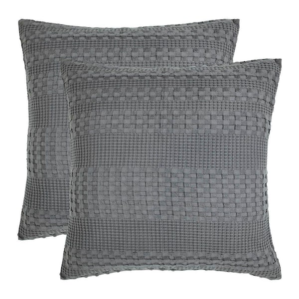 Waffle Weave Dark Gray Cotton Euro Sham (Set of 2)