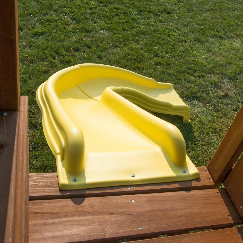 Castlebrook Wooden Swing Set with Yellow Slides and Climbing Wall