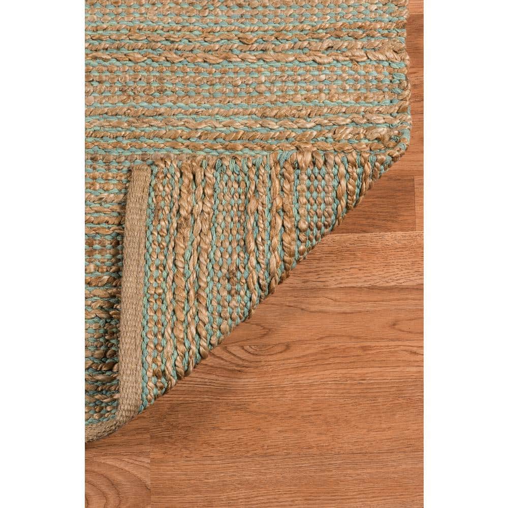 Hand-Woven Aqua Wool 8' x 10' Reversible Area Rug