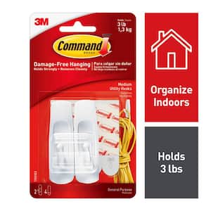 2 hooks Holds 3 lbs Details about   Command White Hooks Organize Damage-Free 4 strips 17... 