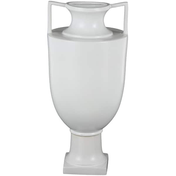Litton Lane White Fluted Urn Shaped Ceramic Decorative Vase with Handles