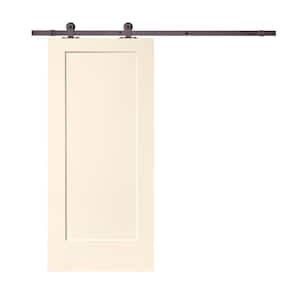 30 in. x 80 in. Beige Stained Composite MDF 1 Panel Interior Sliding Barn Door with Hardware Kit