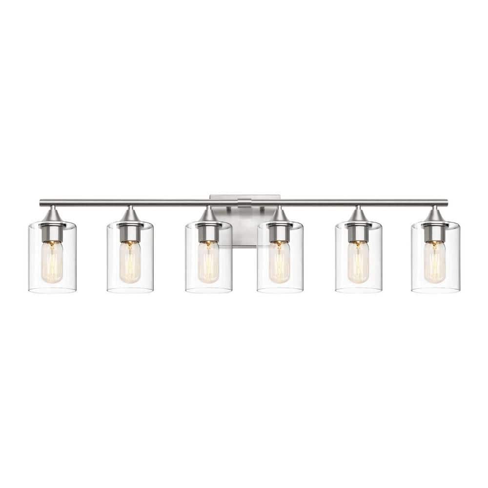 36.81 in. 6-Light Brushed Nickel Metal Bathroom Vanity Light Fixture Metal with Clear Cylinder Glass Shade (No Bulbs) price history on PriceWatchPro