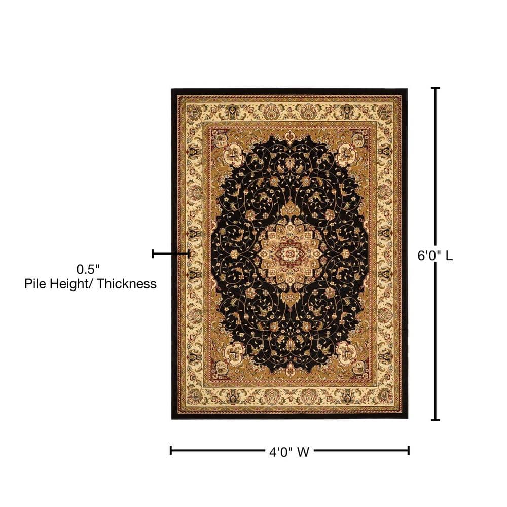 Black and Ivory Floral Tufted 4' x 6' Synthetic Area Rug