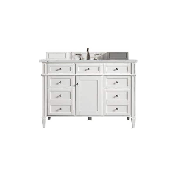 James Martin Vanities Brittany 48.0 in. W x 23.5 in. D x 34 in. H Bathroom Vanity in Bright White with Ethereal Noctis Quartz Top
