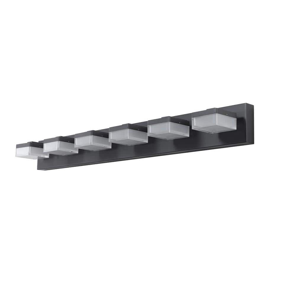38.2 in. 6-Lights Matte Black Integrated LED Vanity Light Bar with Frosted 