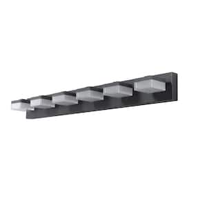 38.2 in. 6-Lights Matte Black Integrated LED Vanity Light Bar with Frosted Acrylic Shade