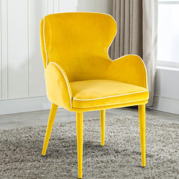 Benjara Yellow Fabric Upholstered Wing, Fabric Upholstered Dining Chairs With Arms
