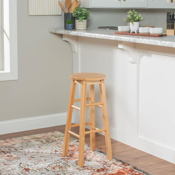 Lopes 29 in. Natural Backless Wood Bar Stool with Wood Seat