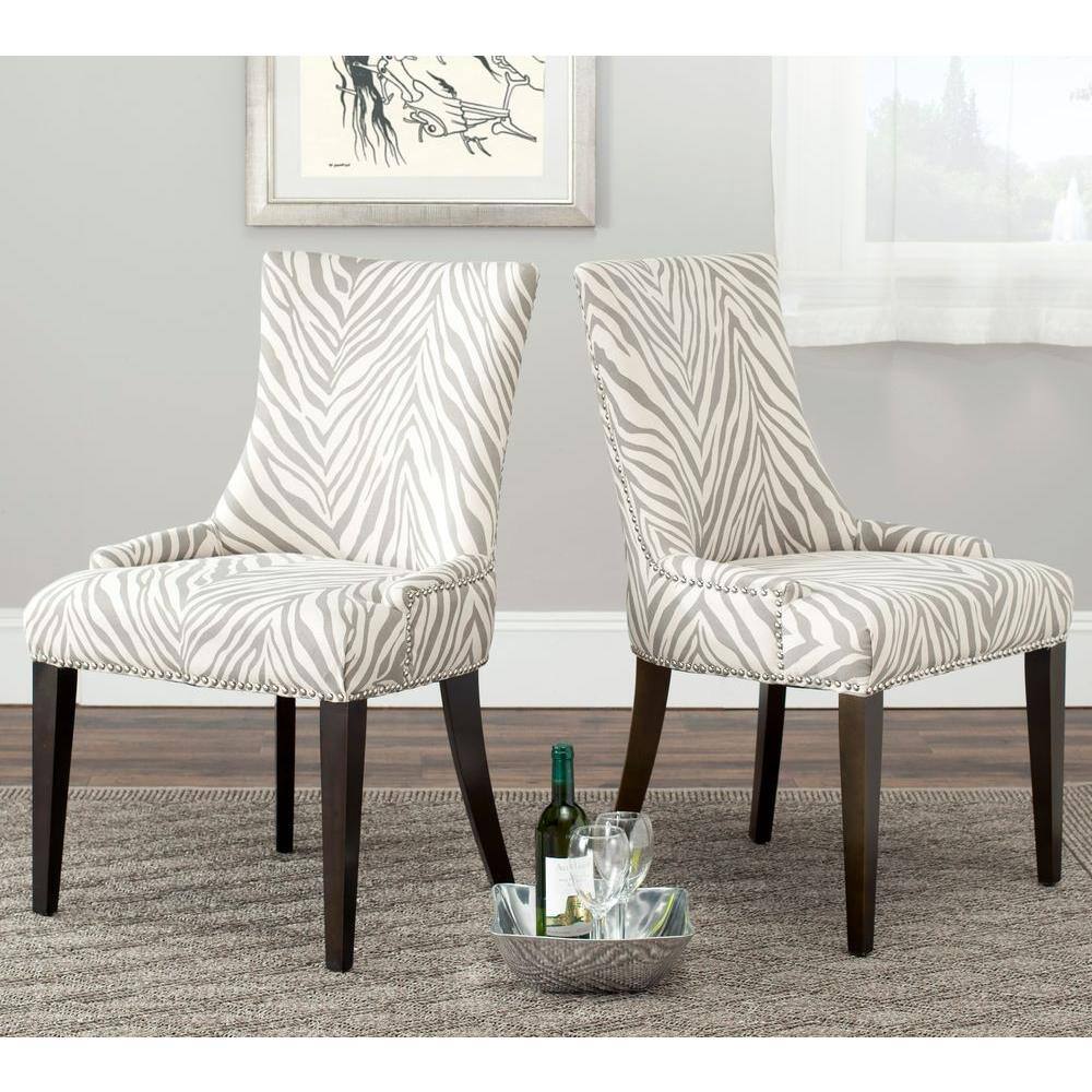 Gray Linen Upholstered High Back Side Chair with Wood Legs