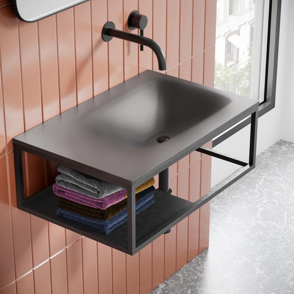 Lisse Dark Grey Ceramic Wall-Mount Vessel Sink