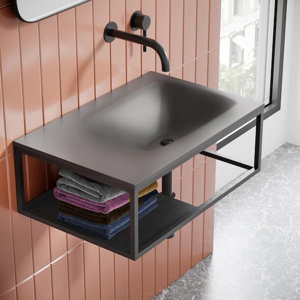 Lisse 24 in. Rectangle Concrete Wall Mount Bathroom Vessel Sink in Dark Gray