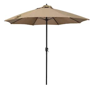 9 ft. Bronze Aluminum Market Patio Umbrella with Fiberglass Ribs and Auto Tilt in TerraceSequoia Olefin